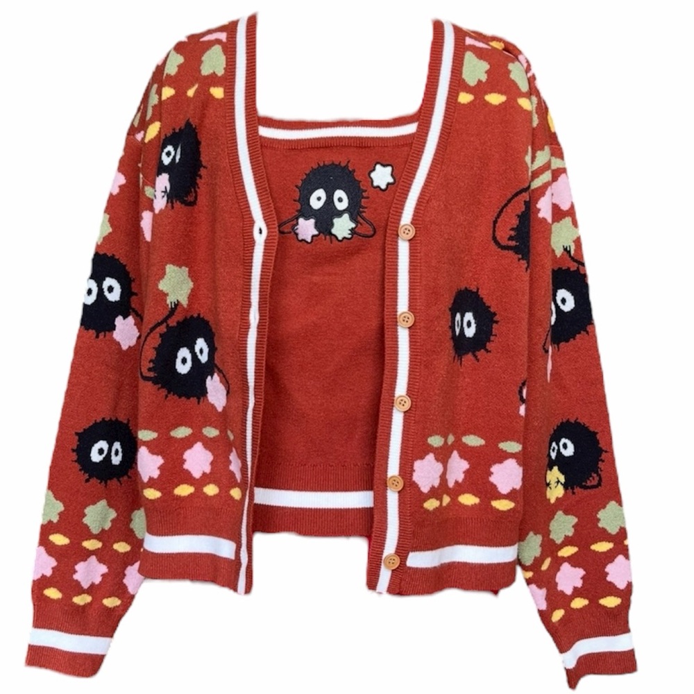 NWT Studio Ghibli Spirited Away Soot Sprites Women's Knit Tank & Cardigan Set
